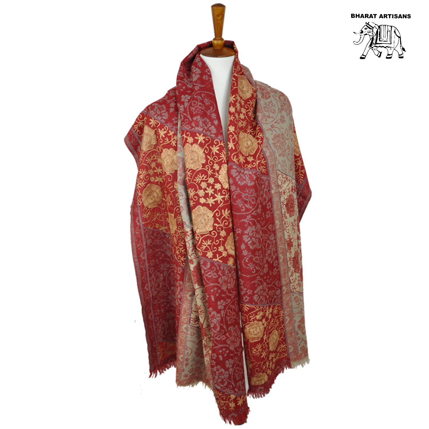Red and Gold Woven Colored Shawl - Bharat Artisans