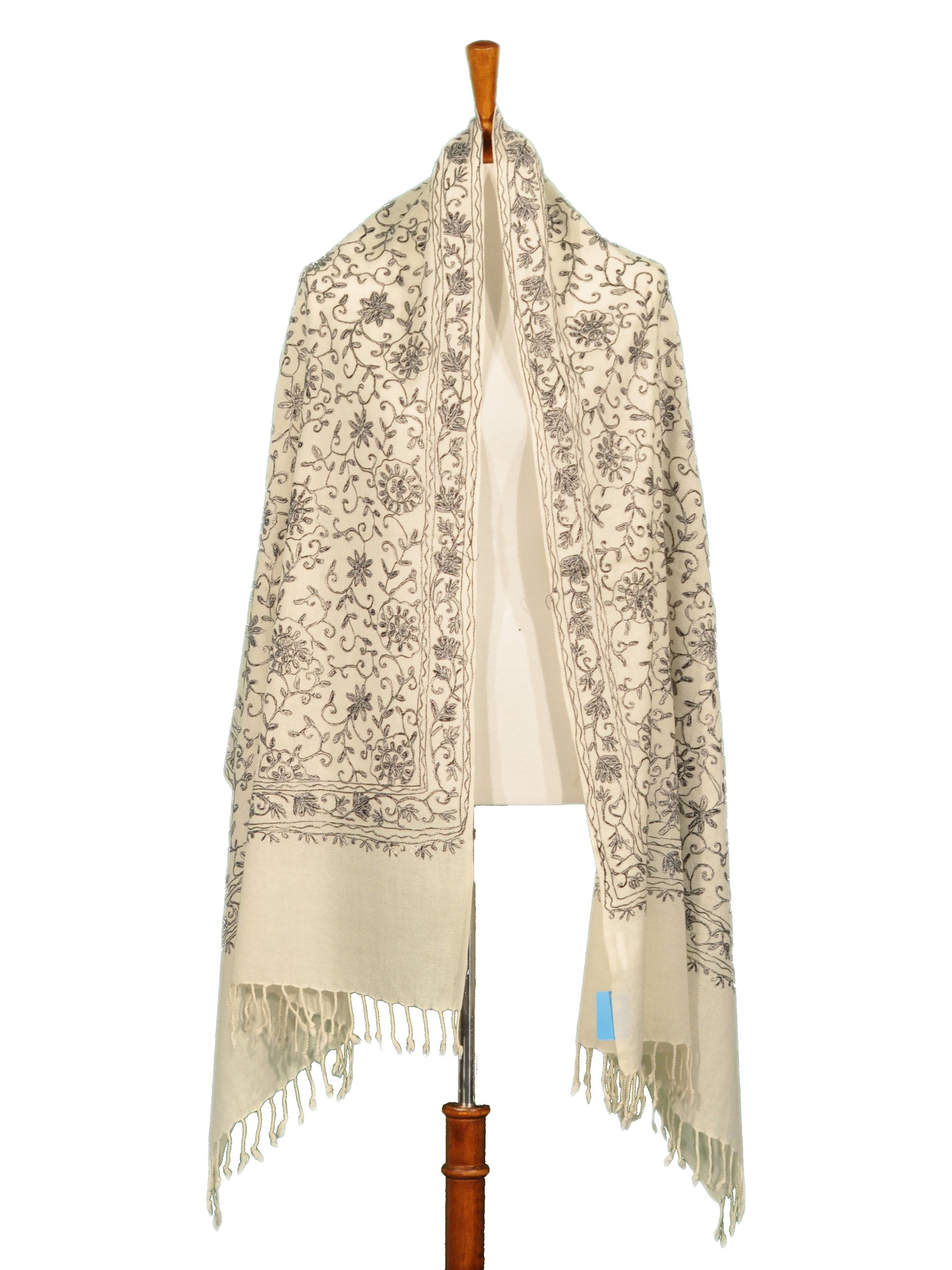 Off White with Tan Floral Embroidered Shawl