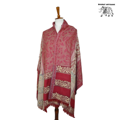 Woven Shaw Red and Cream Colored - Bharat Artisans