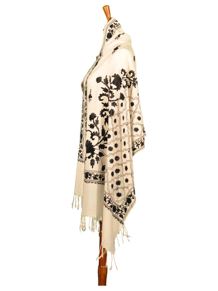 Ari  Wool Shawl with Wine Embroidery from India