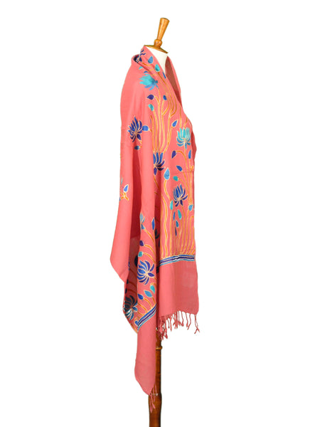 Beautiful Flowers Embroidered on Pink Shawl